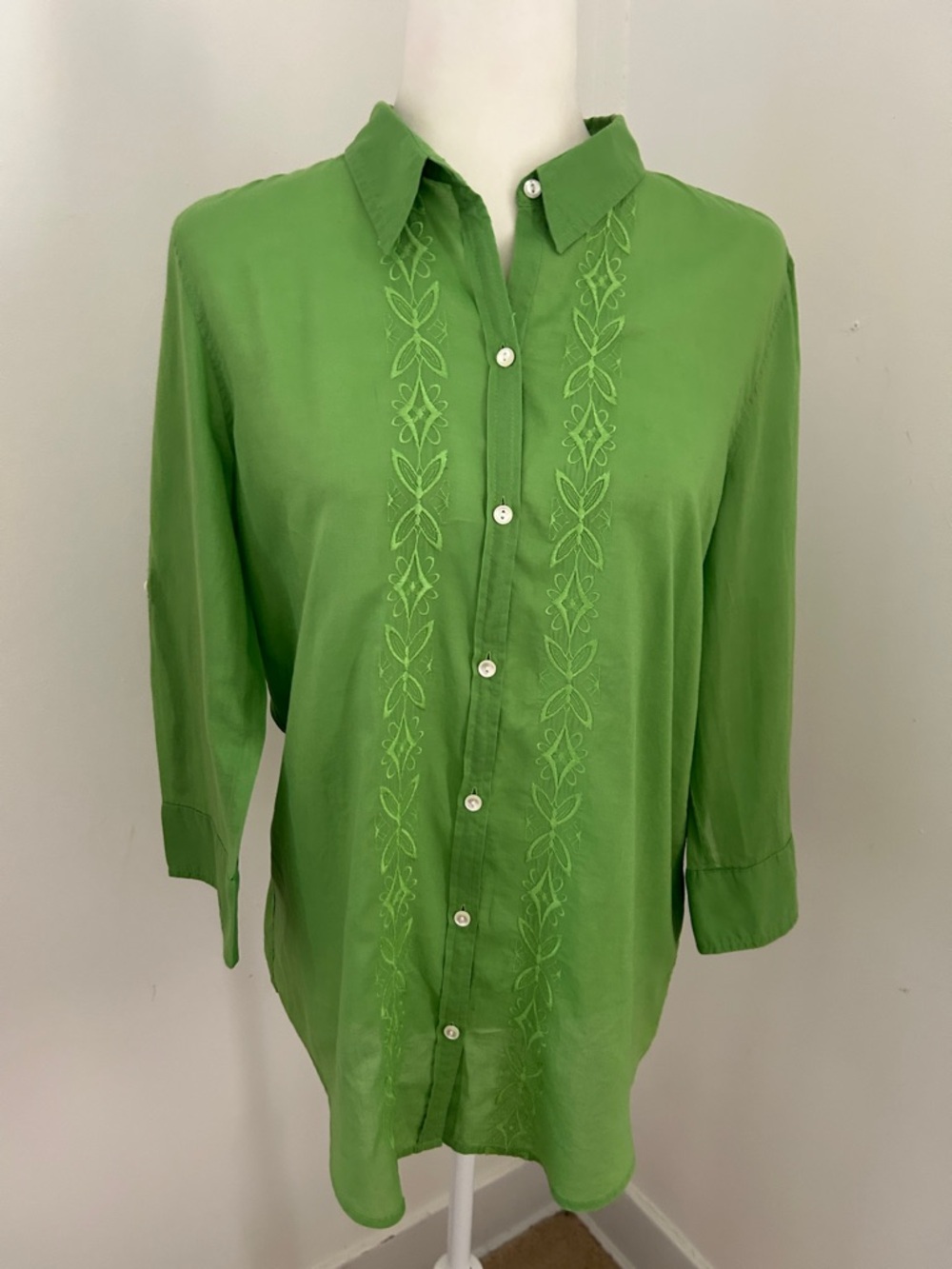 Banana Republic Bright Green Embroidered Button-Down Shirt